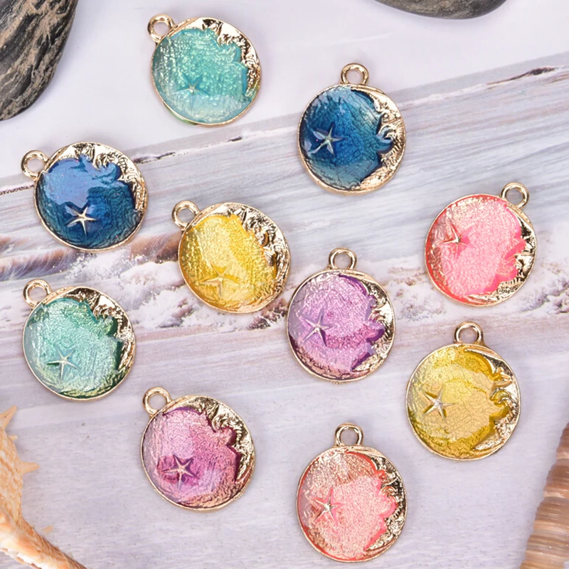 Голубая эмалированная металлическая Луна и Вселенная цветные амулеты для