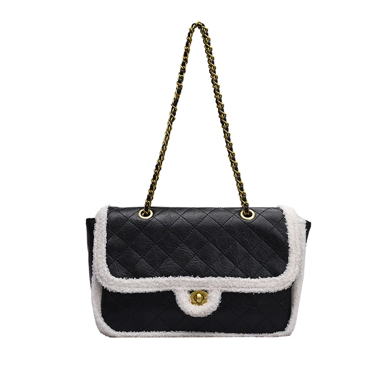 

Lattice Square Crossbody bag 2020 Winter New High-quality PU Leather Women's Designer Handbag Plush Chain Shoulder Messenger Bag