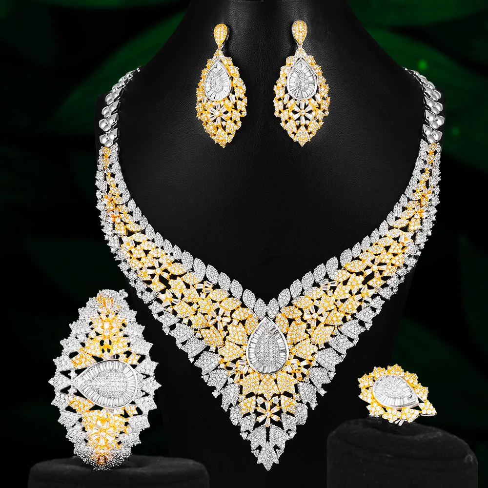 GODKI Big Fashion Luxury 4PCS Bold Flowers Nigerian Jewelry Sets For Women Wedding Zircon Indian African Bridal Jewelry Set 2020