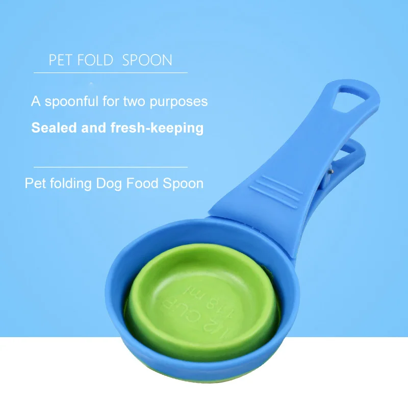 

Folding Silicone Measuring Cup With Food Bag Clip Pet Bowl Food Spoon Foldable Food Bag Water Bowl Cup Dog Cat Pet Food Spoon