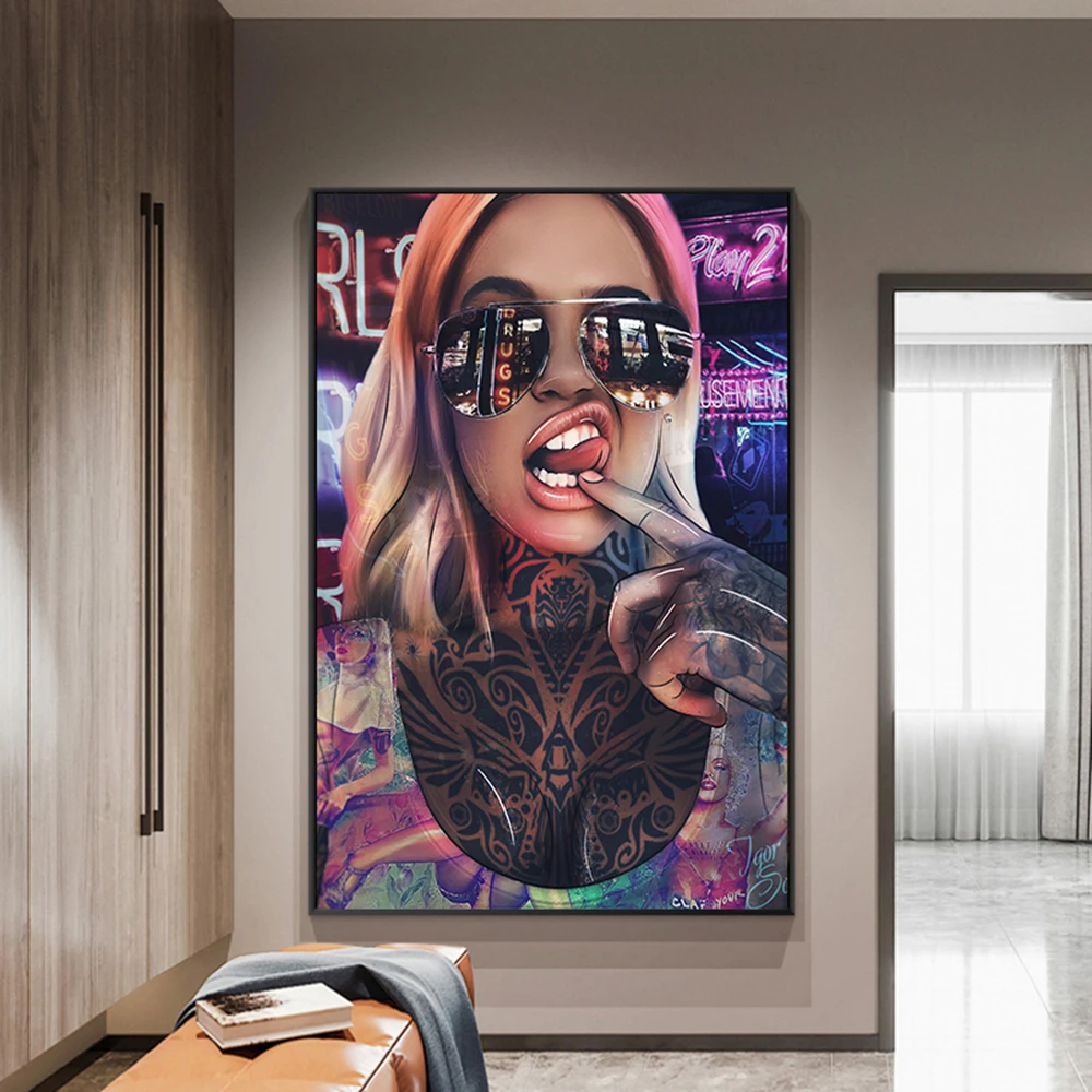 

Abstract Sexy Bad Girl Canvas Paintings Graffiti Tattoo Woman Wall Art Posters and Prints Picture Cuadors for Living Room Decor
