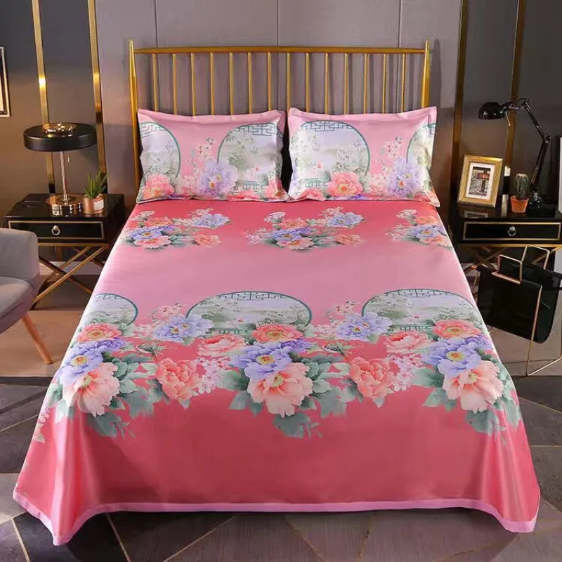 Черная решетка простыня с маленьким цветком из ледяного шелка наматрасник для