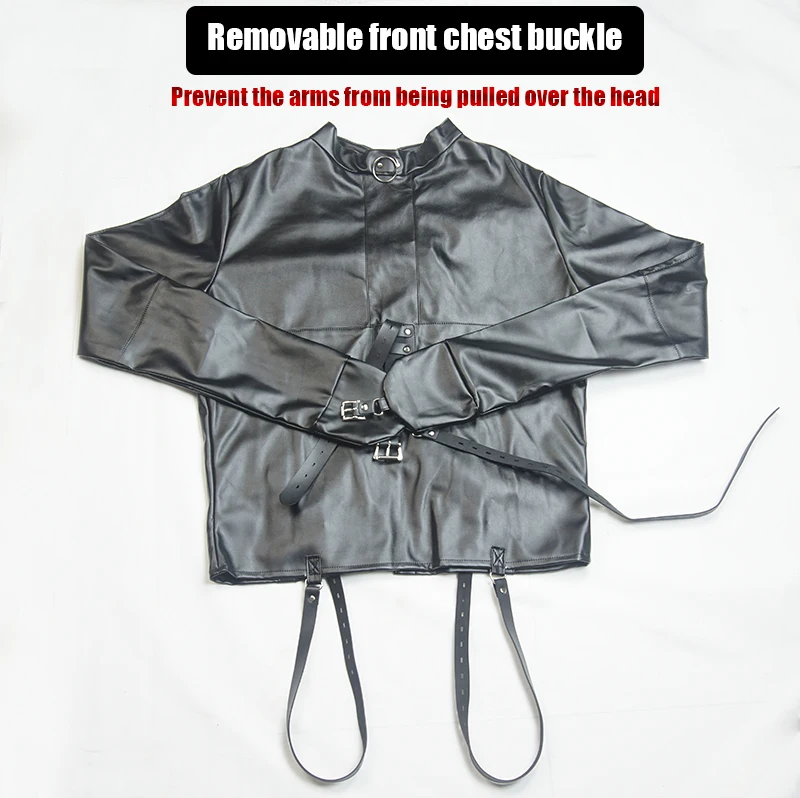 БДСМ кожаная прямая куртка с подлокотниками бондаж унисекс косплей доктора