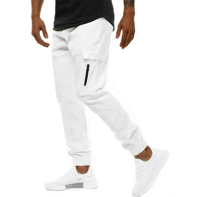 

Mens Cargo Pockets Long Pants Solid Casual Mens Jogger Trousers 2021 NEW Fashion Mens Fashion White Pants
