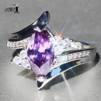 yayi jewelry fashion princess cut prong setting purple cubic zirconia silver color engagement wedding party leaves gift rings