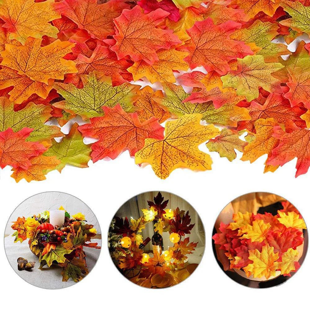 

500 Pieces 10 Colors Assorted Fake Silk Autumn Maple Leaves Artificial Fall Simulation Maple Leaf Garden Decoration