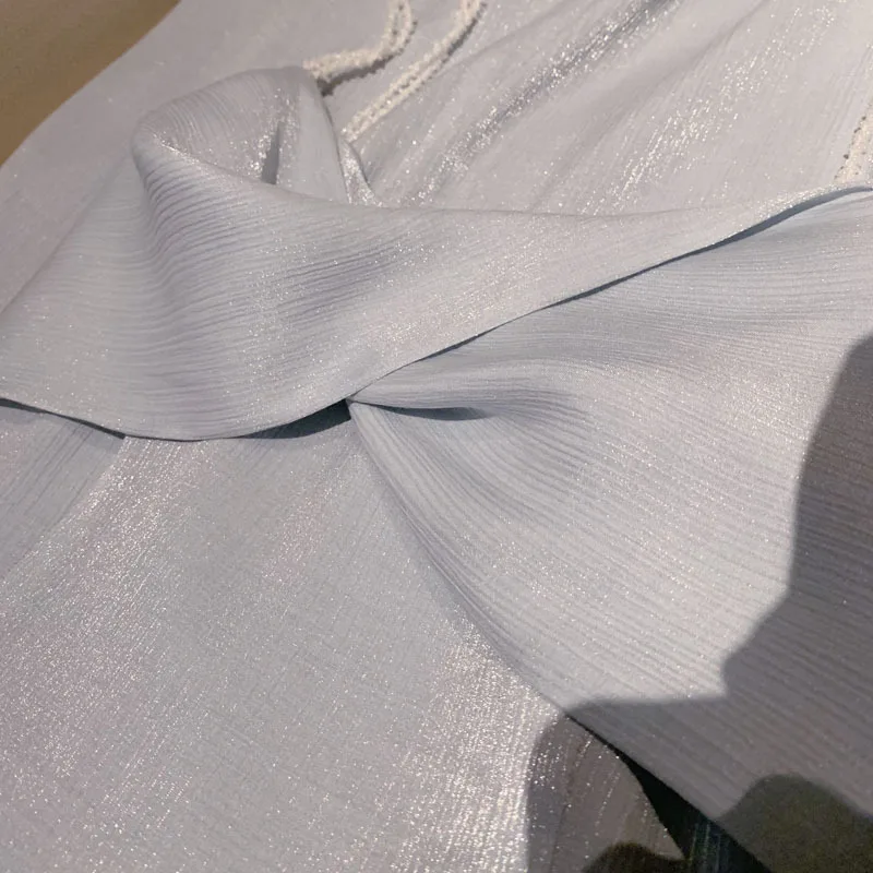 

2020 Summer New Pattern Sea's Daughter Blue High Waist Temperament French Retro Suspender Dress V-neck Glossy Chiffon Skirt Pop