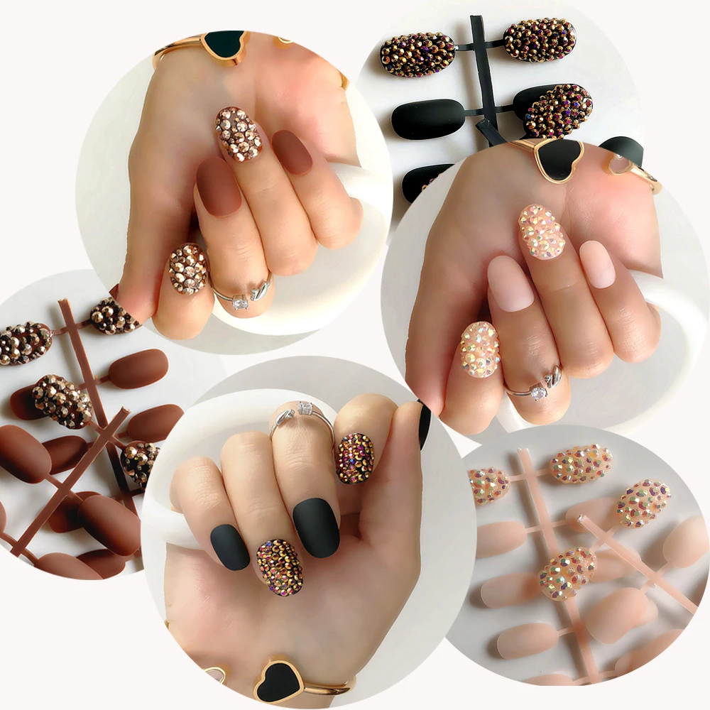 Накладные ногти 3D матовые короткие Овальные коричневые абрикосовые классные