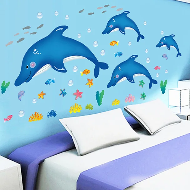 

Cartoon Dolphins Wall Stickers for Kids Rooms Decoration Nursery Decals Poster Bathroom Waterproof Sticker Baby Bedroom Decor