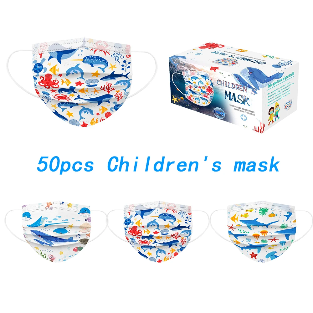 50 шт./коркорт. Детская одноразовая маска для лица трехслойная с фильтром из
