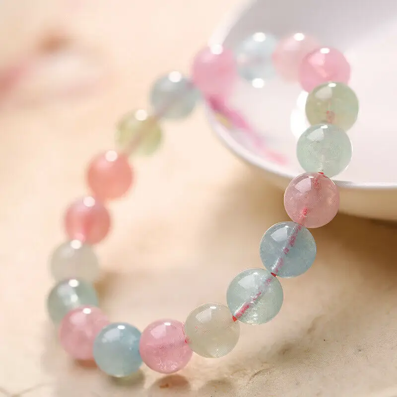 

Natural Colorful Morganite Quartz Beryl Beads Bracelet Clear Round Beads Women Men 8mm 9mm 10mm 11mm 12mm 13mm AAAAA