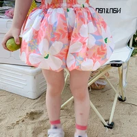 summer kids boys shorts solid color baby girl flower print shorts cotton linen bread short solid pants fashion newborn bloomers