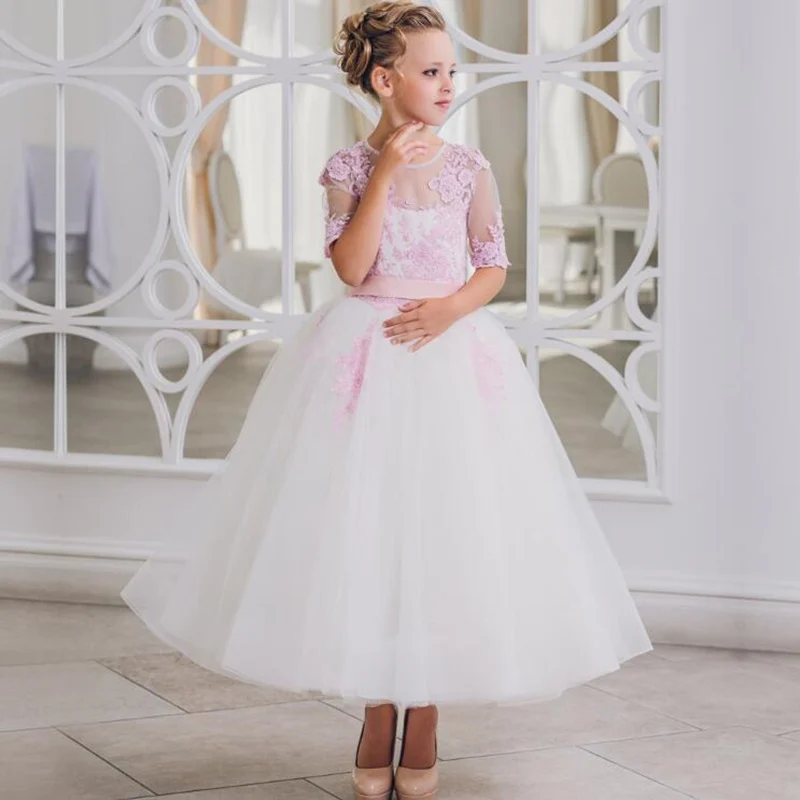 Синий пояс с жемчугом и бантом платье цветочным узором для девочек кружевное