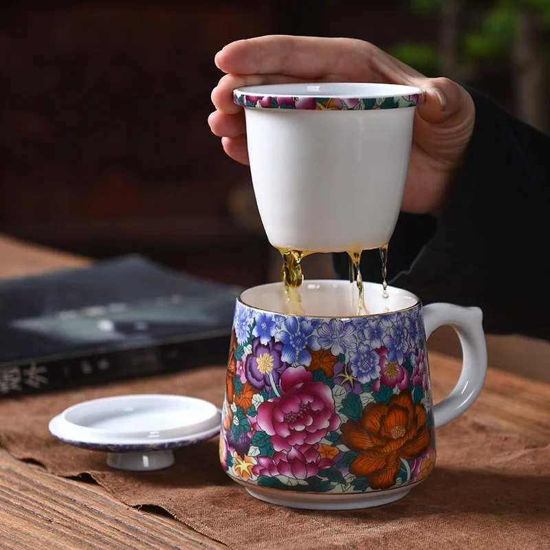 Чайная кружка с крышкой фильтра набор Цзиндэчжэнь керамические кофейные кружки