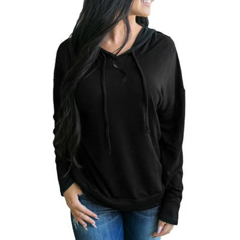 

Plus Size Solid Color Women Shirts Stitching Long Sleeve Tees Bandage Hooded Collar Casual Loose Ladies Tops Shirts