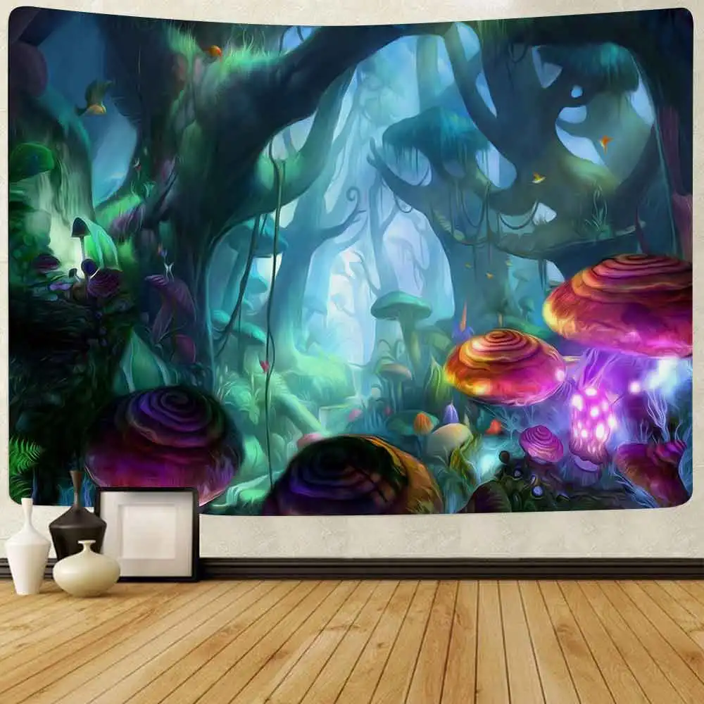 

Simsant Psychedelic Forest Mushroom Tapestry Jungle Plants Art Wall Hanging Tapestries for Living Room Home Dorm Decor