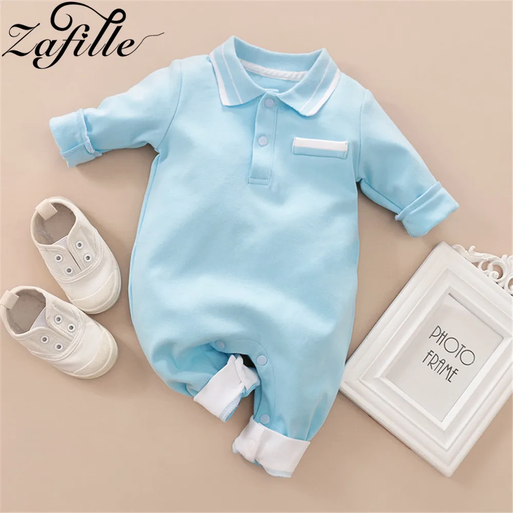 ZAFILLE Solid Baby Girl Boy Clothes Long Sleeve Sleepwear For Newborn Clothing Cotton Baby Romper Turn-down Collar Infant Outfit