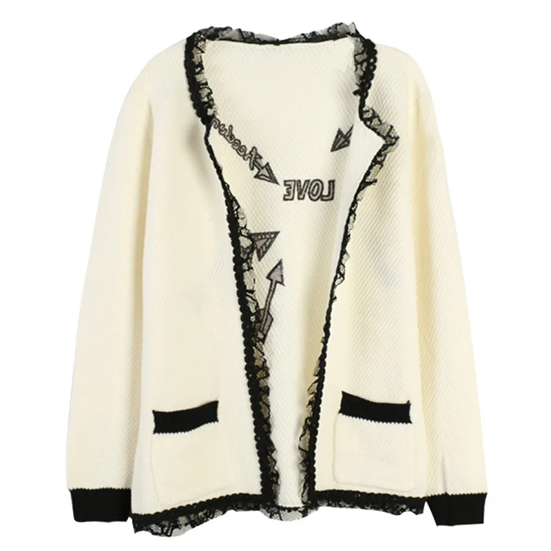 

Shuchan Vintage Women Sweaters Cardigan O-Neck Patchwork Lace 2019 Women Designer Clothing Autumn Winter long sleeve 11090
