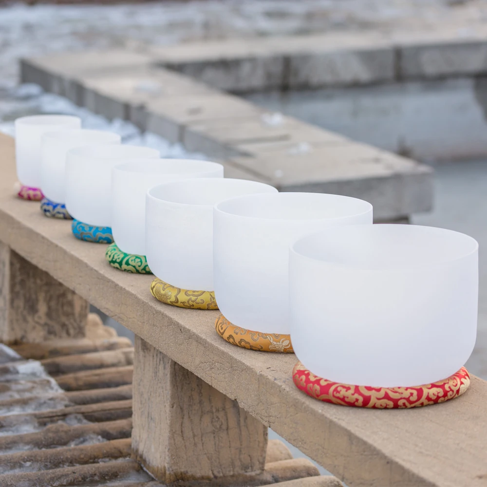 Поющая чаша из матового кварца для чакр 6-12 дюймов набор 7 шт. | Спорт и развлечения