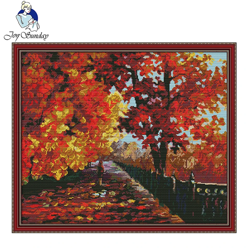Joy Sunday Набор для вышивания крестиком красные листья пейзаж рукоделие DMC 14 CT DIY ручной работы Набор для вышивания крестиком подарок домашний декор