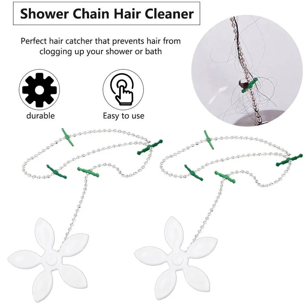 

2pcs Shower Chain Hair Cleaner Wig Kitchen Sink Filter Drain Hair Catcher Bathroom Bathtu Hair Removal Tool