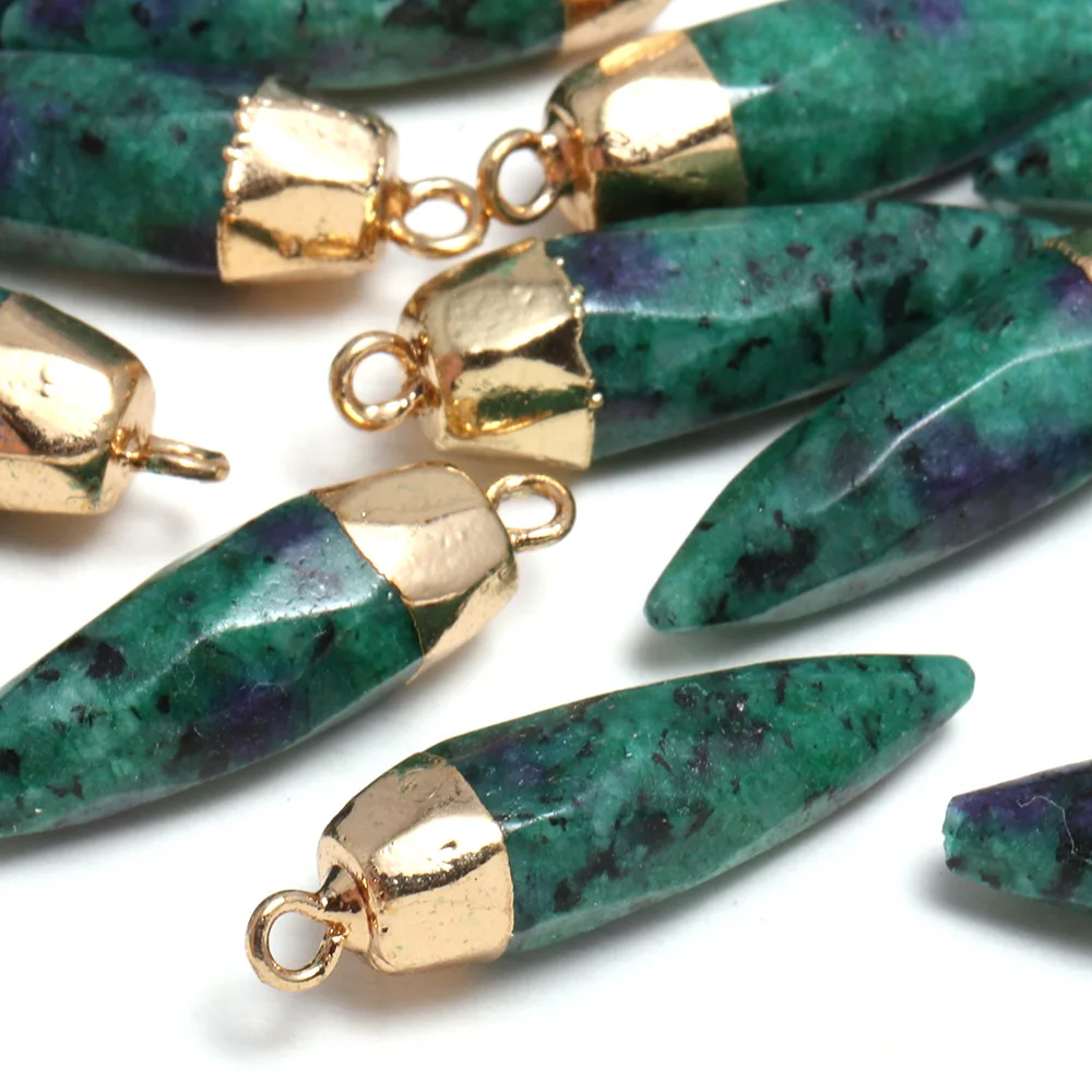 

2Pcs Faceted Sharp-Shape Epidote Natural Stone Pendants For Jewelry Charm DIY Making Necklaces Accessories Gift Size 13x26mm