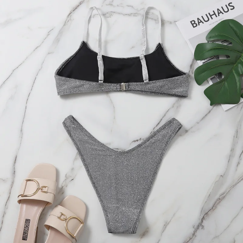 Женское пикантное бикини Cikini модный серебристый раздельный купальник пуш-ап с