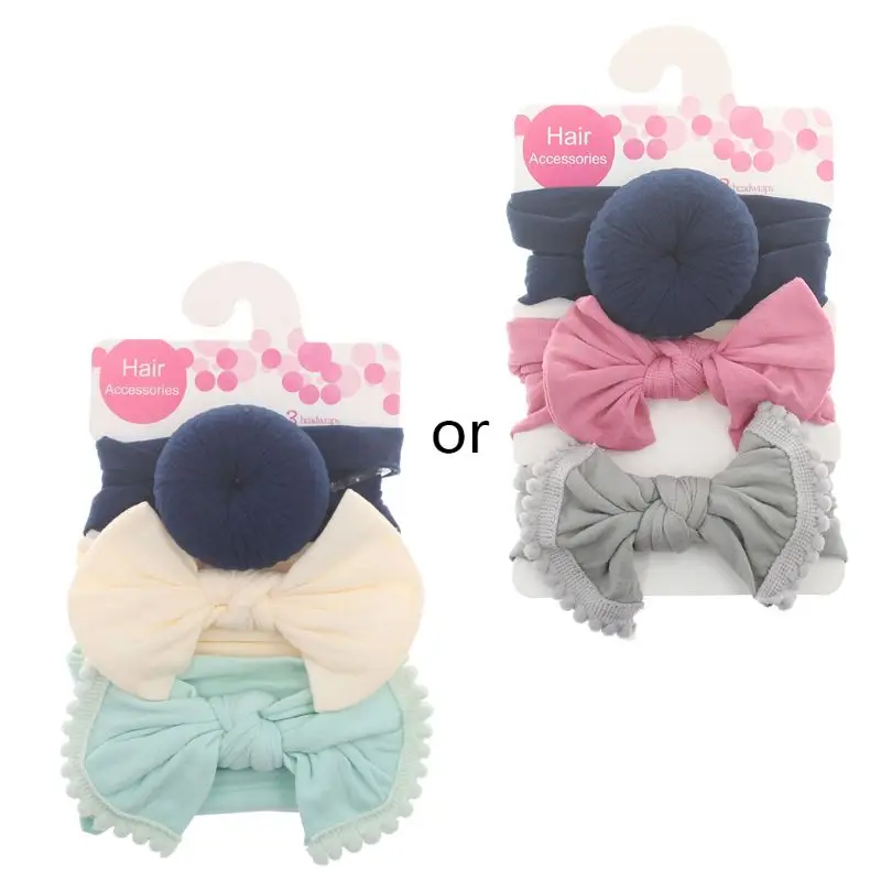 3pcs/Set New Solid Nylon Headband Bow Headbands For Cute Kids Girls Hair Turban Hairband Children Soft Cotton | Детская одежда и