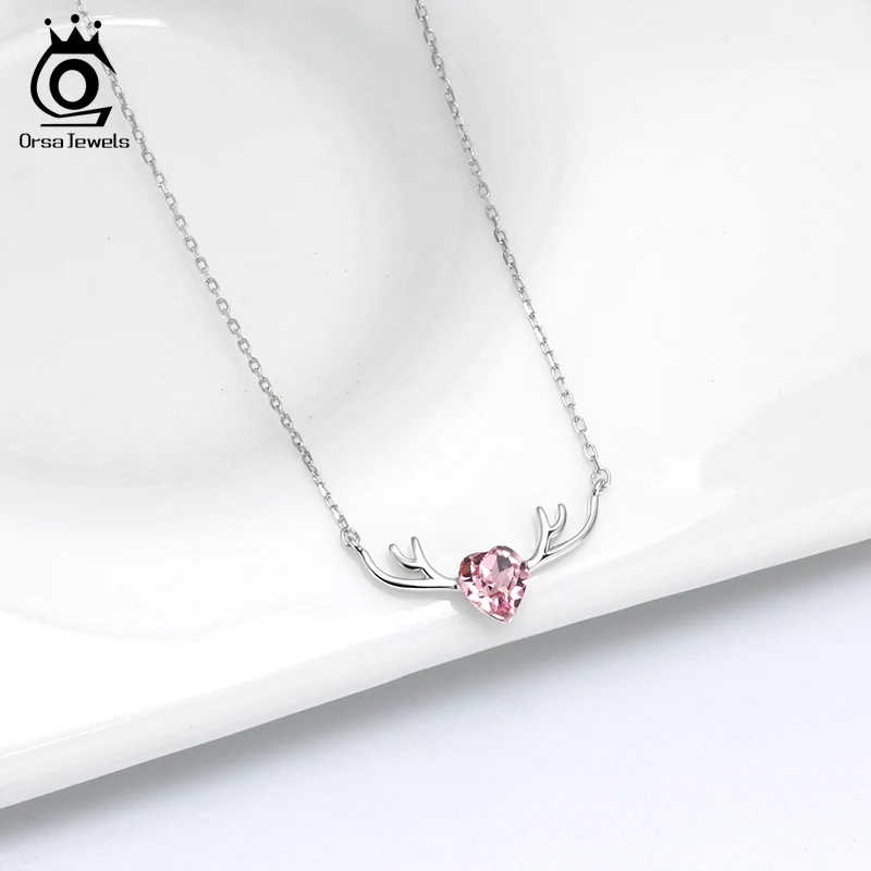 ORSA JEWELS S925 милое сердце и серебро антл кулон ожерелье розовый АААА Циркон Подвеска из серебра уникальные ювелирные изделия SN169