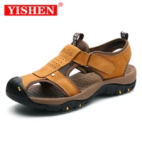 yishen men sandals genuine leather men shoes summer outdoor beach hiking shoes mens sandals sandals slippers big size 38 48