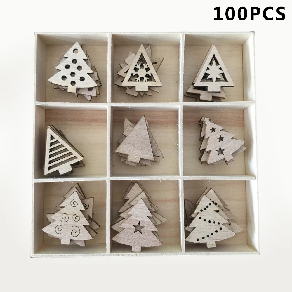 100 шт Новогодняя Деревянная Рождественская елка орнамент деревянные подвесные