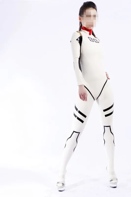 Горячая Распродажа латекса комбинезон красный Черный и белый полное покрытие