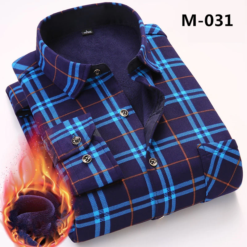 Повседневная зимняя рубашка с длинным рукавом для мужчин, клетчатая теплая плотная бархатная флисовая рубашка, мягкая фланелевая рубашка Camisa Masculina, Азиатский Размер 4XL - Цвет: M031