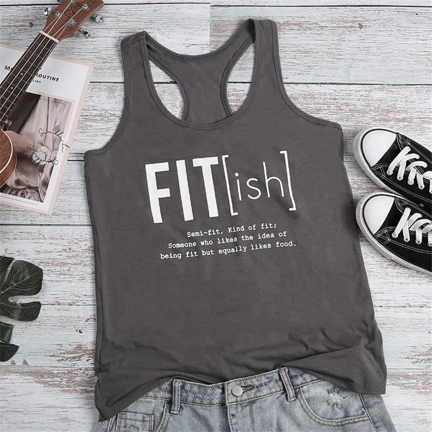 Женский Свободный Топ без рукавов Серый Повседневный с круглым вырезом и