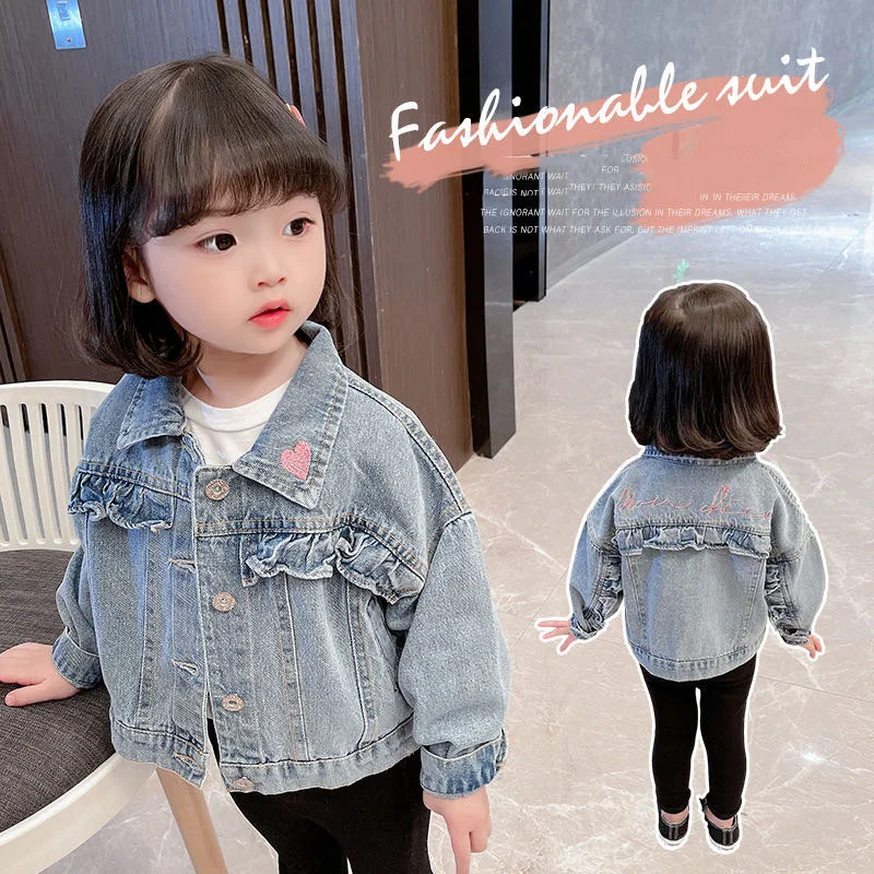 

2021 Spring and Autumn New Children's Denim Jacket Korean Casual Girl Fashion Breathable All-match Kids Denim Clothing GJ18