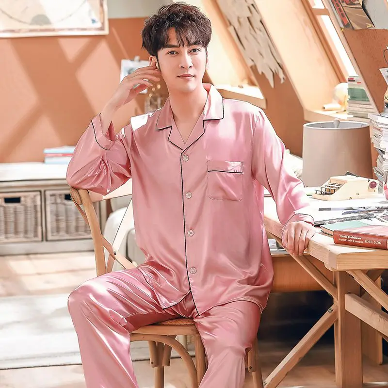 

New New Couple Pajamas Sleepwear Set Long Sleeve Autumn Silk Home Suit Turn-down Collar Plus Size Couple Nightgown Sleepwear