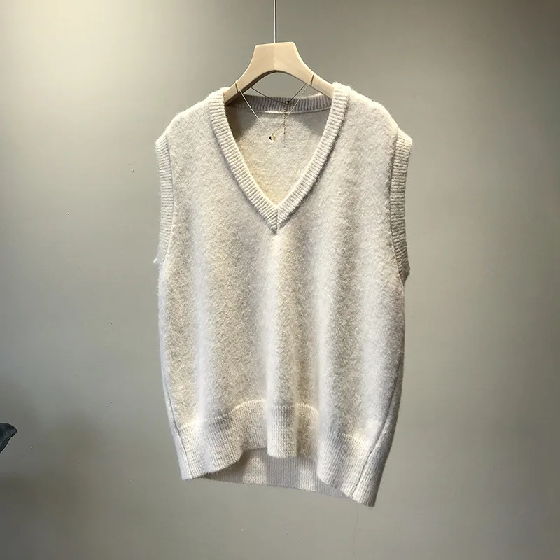 

2020 New Autumn Oversized Pullover Sweater Women's Knitted V-Neck Solid Color Outer Vest Waistcoat Female All Match For Fashion