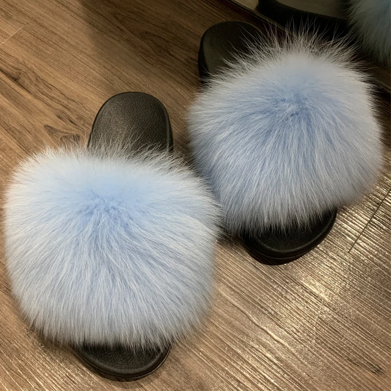 Сланцы из лисьего меха женские шлепанцы натурального