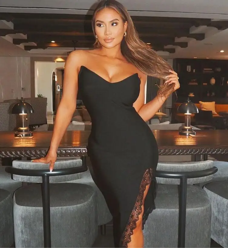 Горячая Распродажа женское летнее сексуальное черное платье миди Кружевное