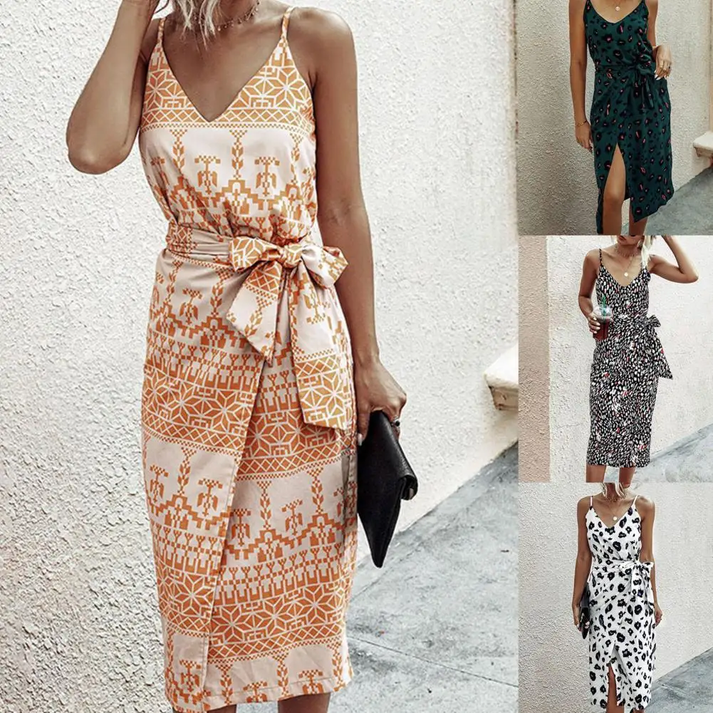 

Summer Ladies Dress Sling Tight Waist Elegant Women Vintage Print Sexy Dress Elegant Vintage Clothes vetement femme 2021