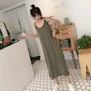 Ночная сорочка женская Модальная на бретелях-спагетти, пикантная Базовая длинная рубашка, домашняя одежда, летняя одежда для сна, свободная Ночная рубашка без рукавов