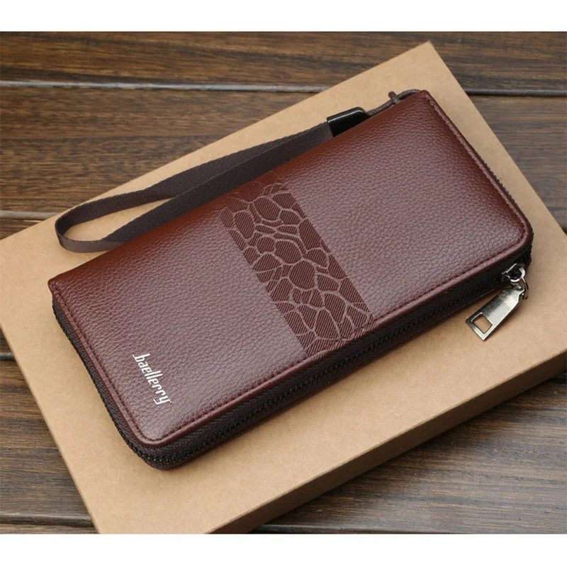 

Baellerry New Men's Wallets Long Clutch Purse Wallet Male PU Leather Zippers Wristlet Wallet Men Business Wallet Coin Purse Bag