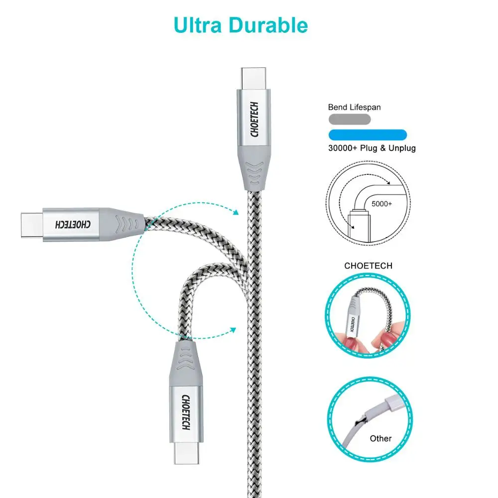 CHOETECH PD 60 Вт Кабель USB C к 2 0 кабель для передачи данных Andoid телефонный с нейлоновой