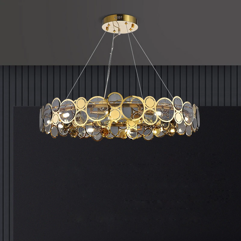 

Роскошная светодиодная люстра из золотого стекла для гостиной, Современный хрустальный обеденный стол, декор для магазина одежды, кафе, под...