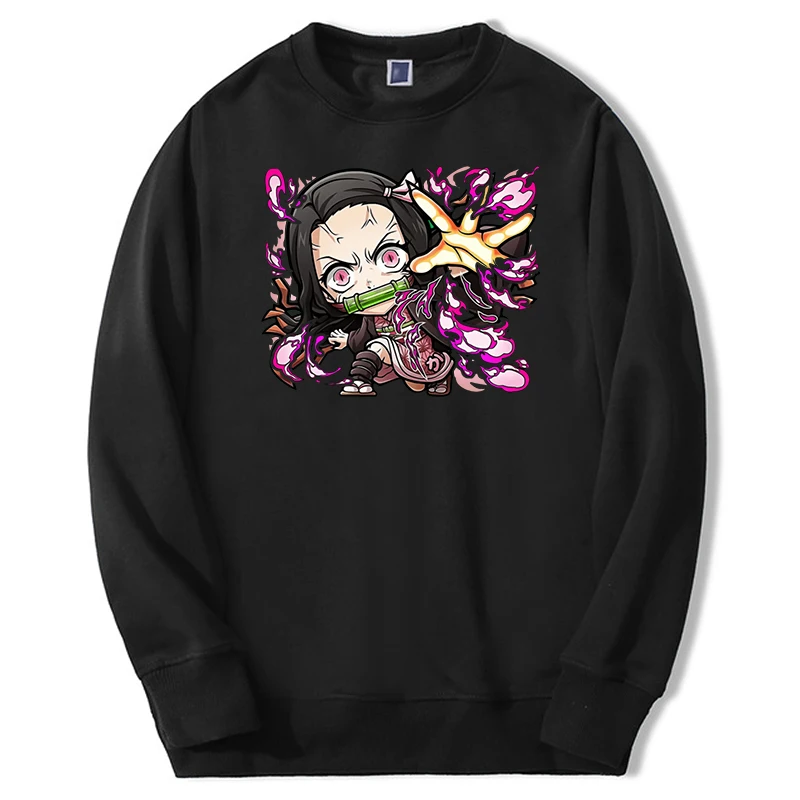 

Demon Slayer Japan Anime Mens Fashion Print Hoodie Sweatshirt Cute Kawaii Tanjirou Nezuko Crew neck Pullovers Man Casual Top