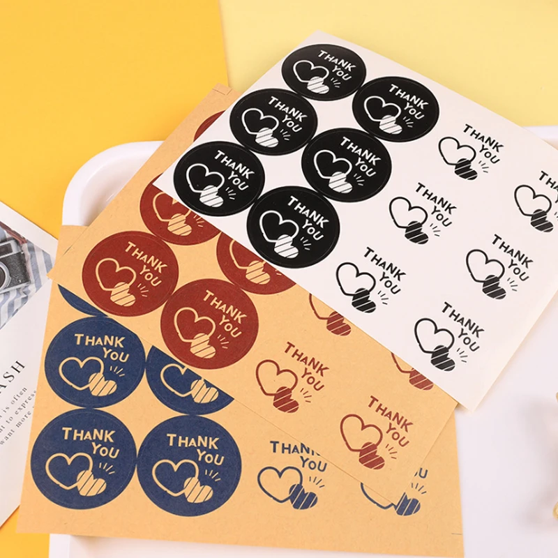 1000pcs/lot Kawaii thank you Round with heart Comic Packaging Seals Sticker Labels for Envelope Birthday Party Gifts Wholesale | Канцтовары