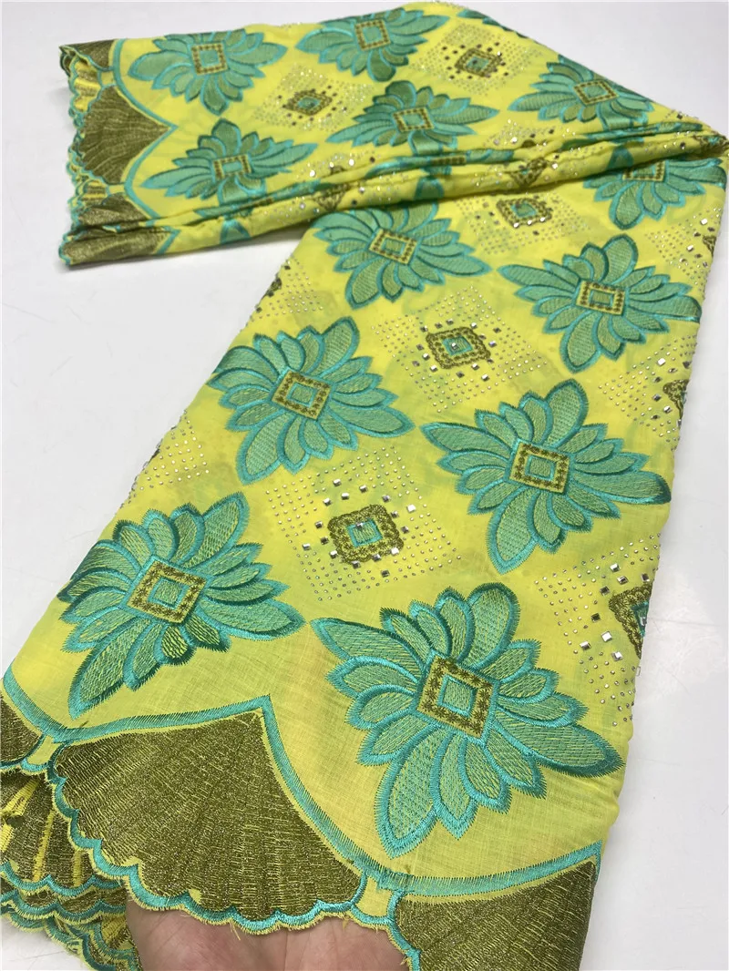 

Nigerian Swiss Voile Lace Fabrics With Stones African Cotton Lace Fabric Handmade Embroiderey For Wedding Dress Sewing YA3719B-3