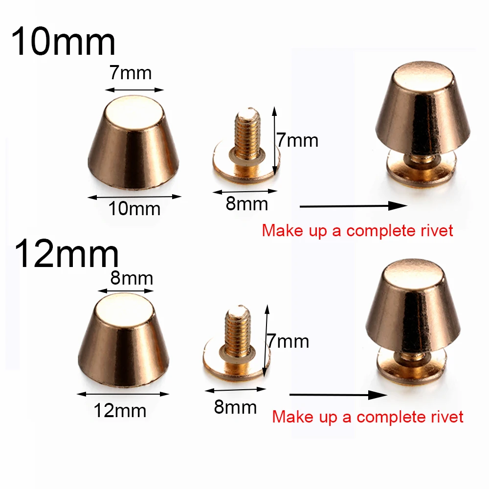 

10set/bag 10/12mm DIY Strap Rivets Screw Bucket Dome Bolt Flat Head Screws Punk Metal Nail Cloth Button Luggage Bag Shoes Craft
