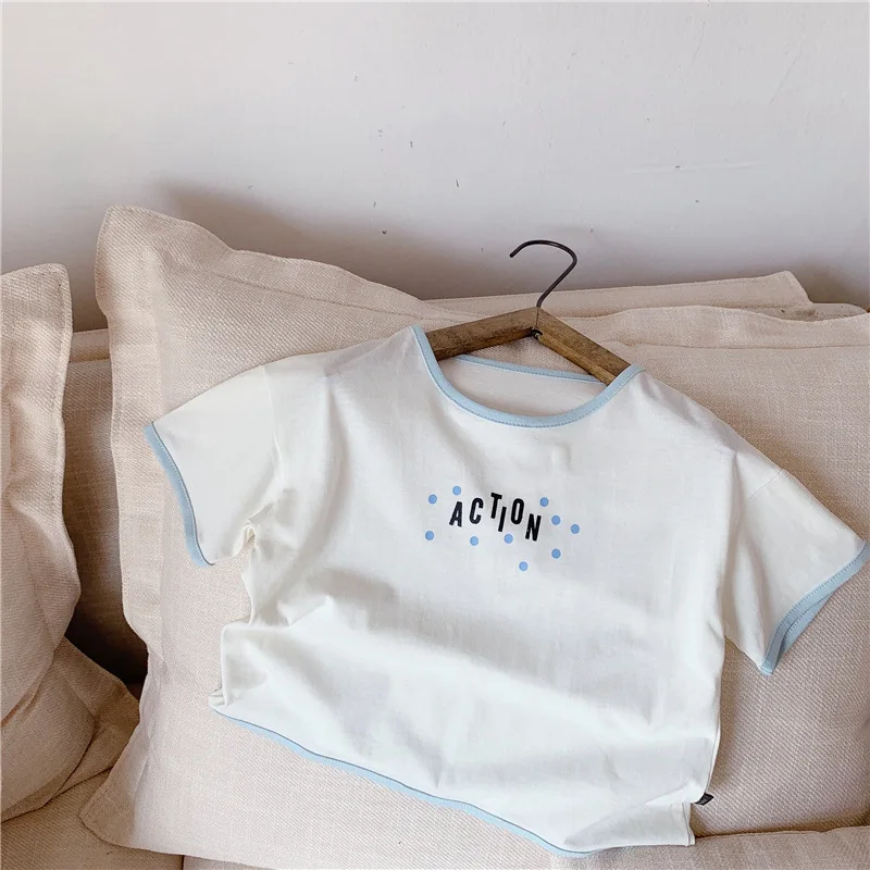 

2021 Summer New Girls Tees Korean O-Neck Short Sleeves Letter Cute T-Shirt