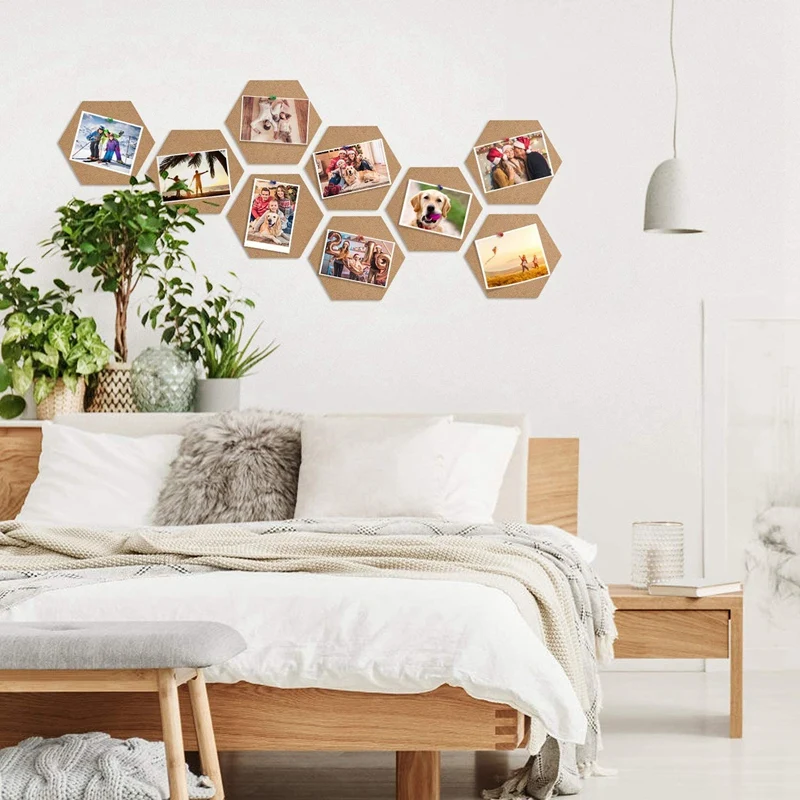 

8Pcs Hexagon Self Adhesive Cork Tiles with 50 Push Pins for Wall Bulletin Boards Pictures Office Memo and Home Decor